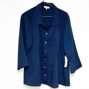 NWT Habitat Waffle Weave Pucker Black Button Front Swing Blouse Sz L/XL …